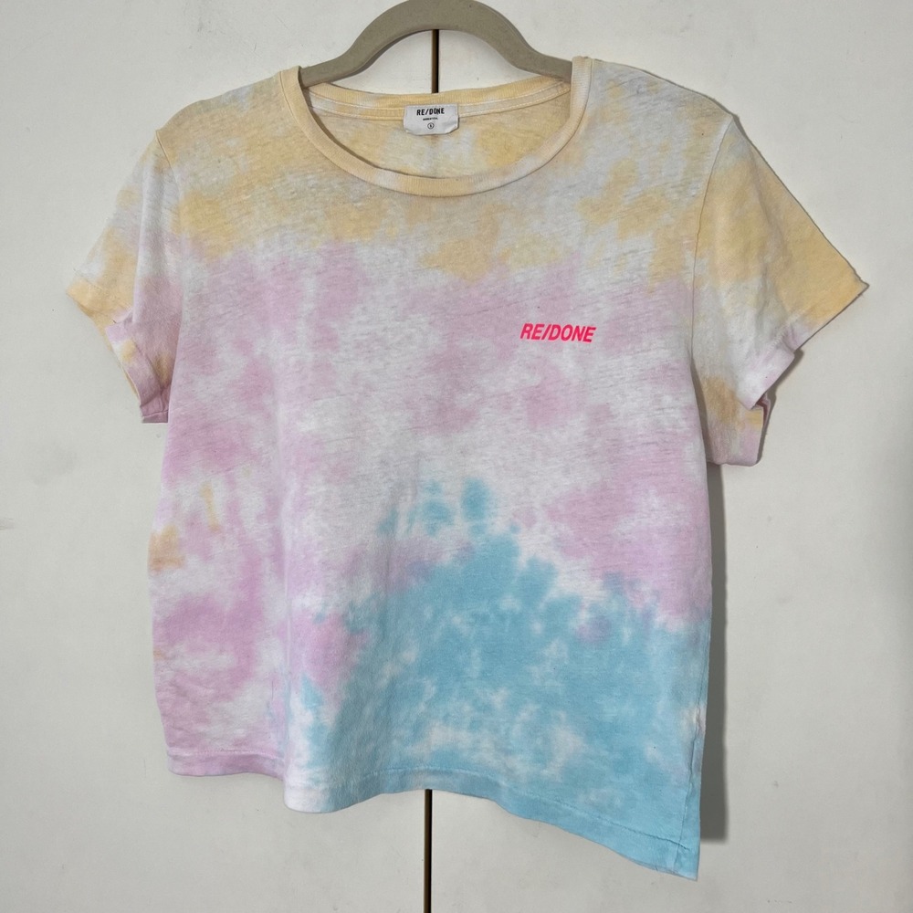 RE/DONE Classic T-Shirt Womens S Pastel Tie Dye Short Sleeve Cotton Logo USA